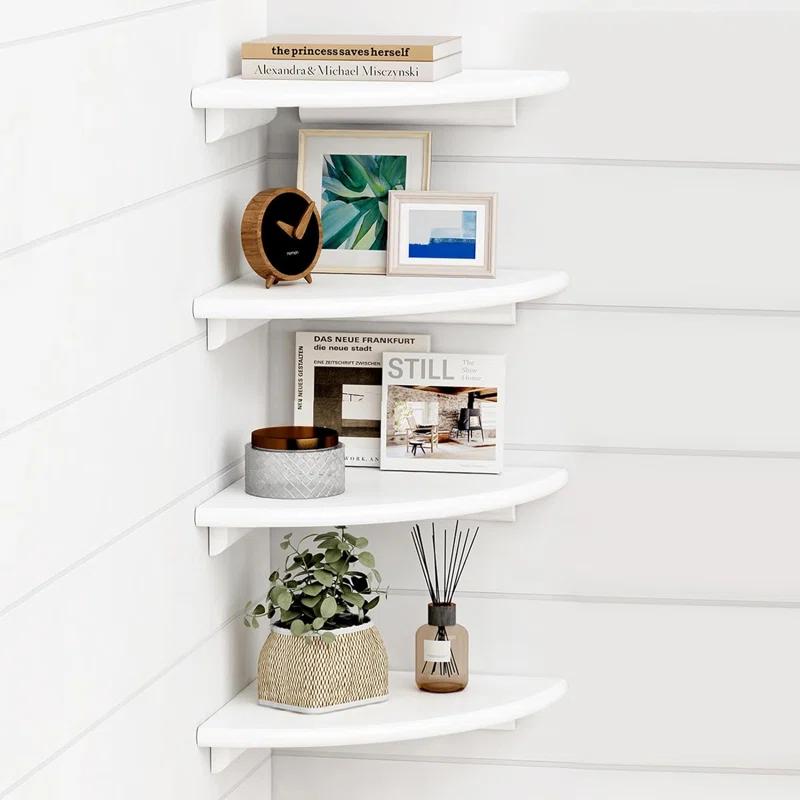 Latitude Run® White Corner Floating Shelves For Wall Set Of 4, Rounded Corner Shelves Wall Mounted,Small Spaces