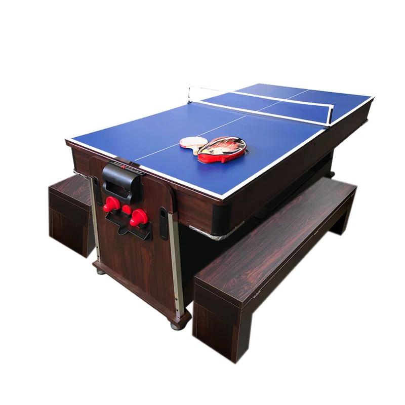 Simba USA Inc Pool Table 7ft Red + Air Hockey + Table Tennis + Table – Crown With Benches