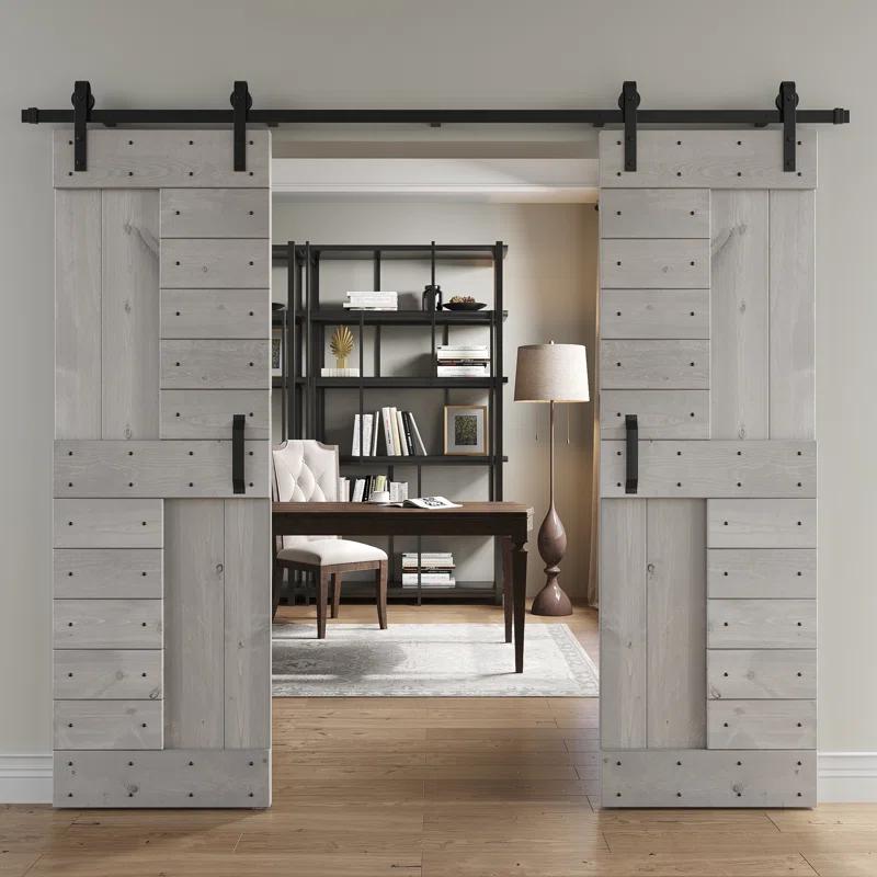 Coast Sequoia 84'' Solid Wood Paneled with Installation Hardware Kit Barn Door