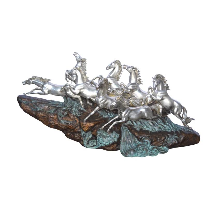 Nifao Statues Eight Horses Running Bronze Statue Silver Finish -  Size: 59"L X 20"W X 28"H.