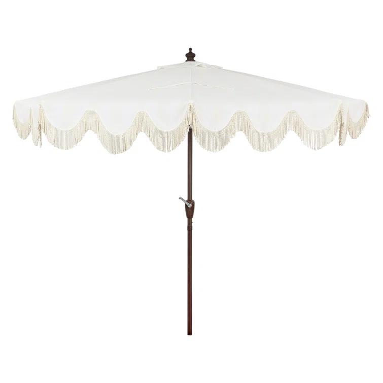 Arlmont & Co. Tasheba 9 ft. Classic Scalloped Fringe Half Market Patio Umbrella with Crank, and UV Protection