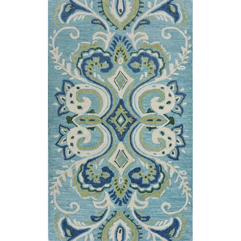 Adelaide Hand Hooked Aqua/Green/Ivory Wool Rug