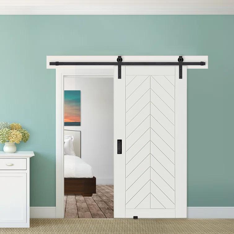 LTL Home Products Chevron PVC/Vinyl Millbrooke Barn Door with Installation Hardware Kit