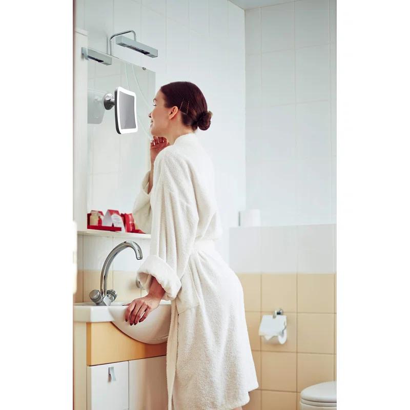 Square LED Lighted 10X Magnifying Makeup Mirror, Power Locking Suction Cup, Bright Diffused Light And 360 Degree Rotating Adjustable Arm, Portable Cordless Home And Travel Bathroom Vanity Mirror