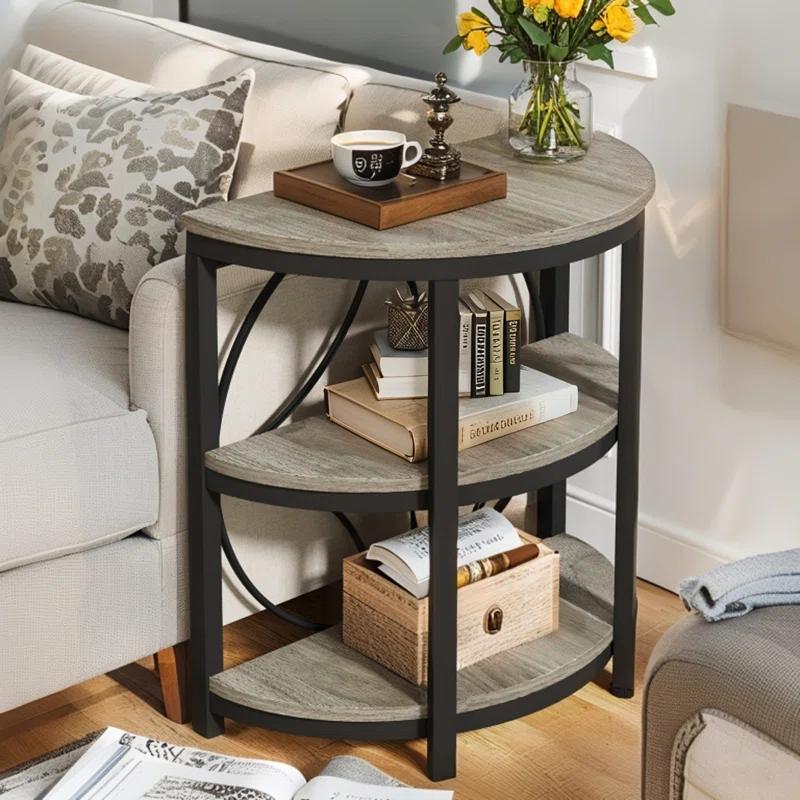 17 Stories 3-Tier Half Round End Table, Narrow Side Table with Metal Frame, Small Half Moon Accent Table for Living Room, Bedroom