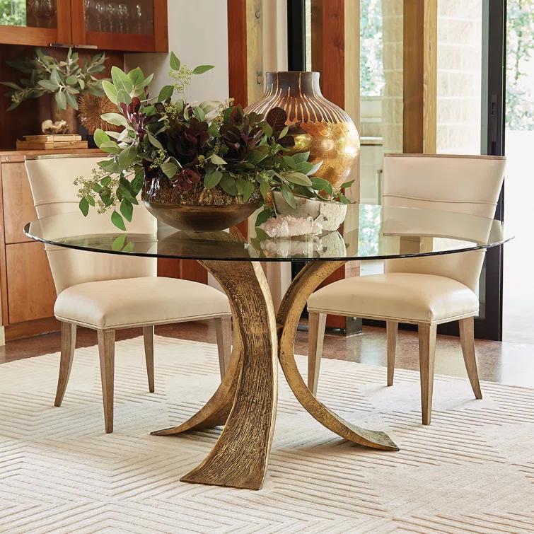 Global Views Lotus Dining Table w/Glass Top-Antique Gold/Bronze