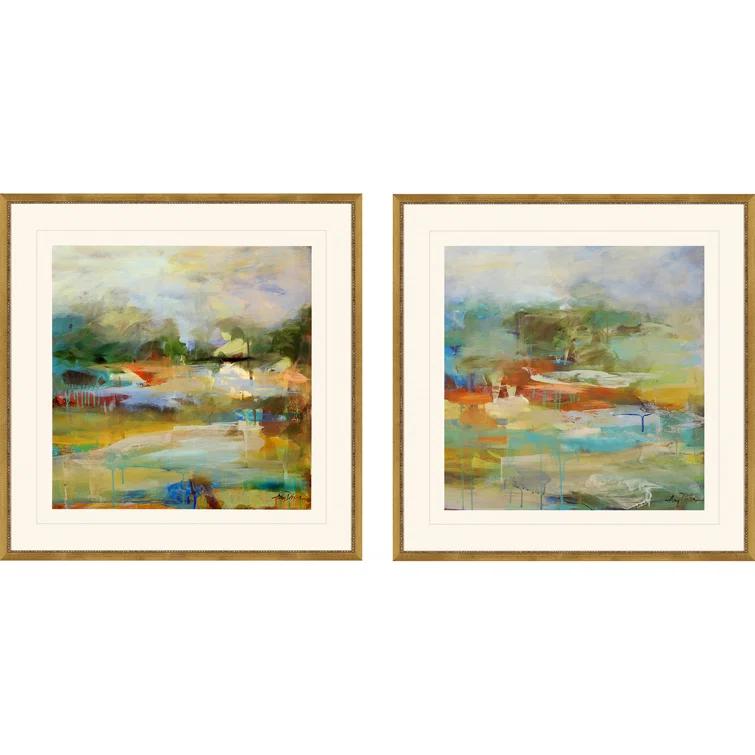 Mist Abstract Art Set with Antique Gold Frames