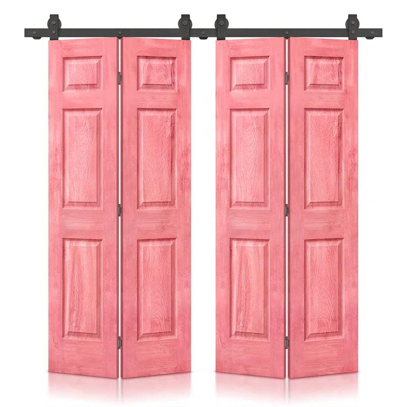Calhome Paneled MDF Composite Double Bifold Barn Doors with Installation Hardware Kit