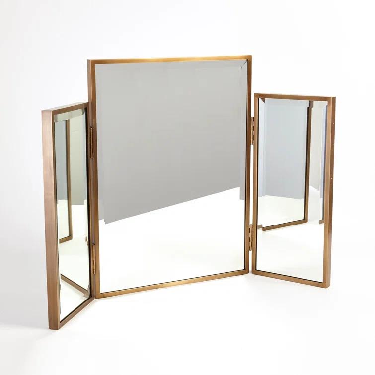Global Views Tri-Fold Vanity Mirror-Antique Brass