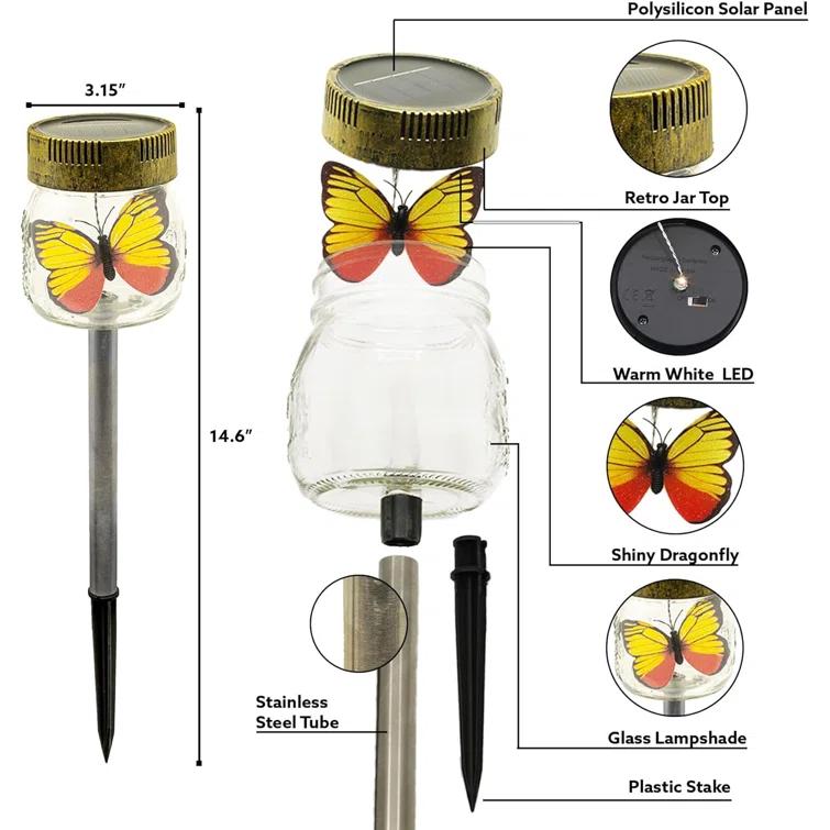 ForeverGiftsInc. Butterfly Jar Black Solar Powered Integrated LED Glass Pathway Light Pack (Set of 3)