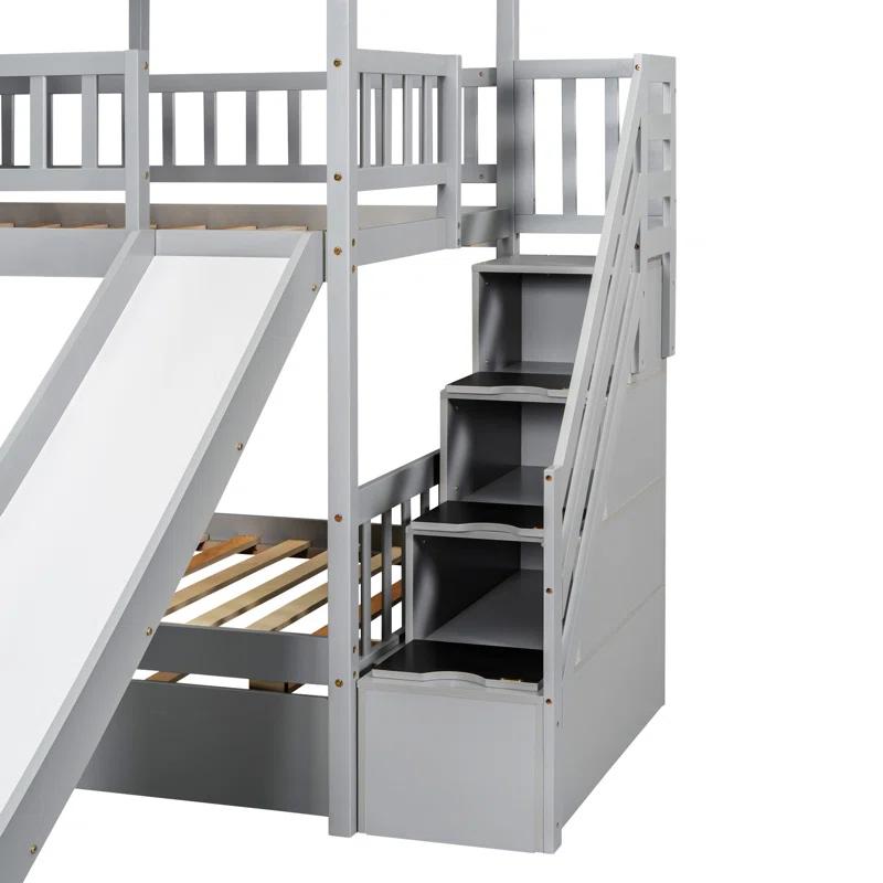 Harper Orchard Twin Over Twin House Bunk Bed With Trundle And Slide