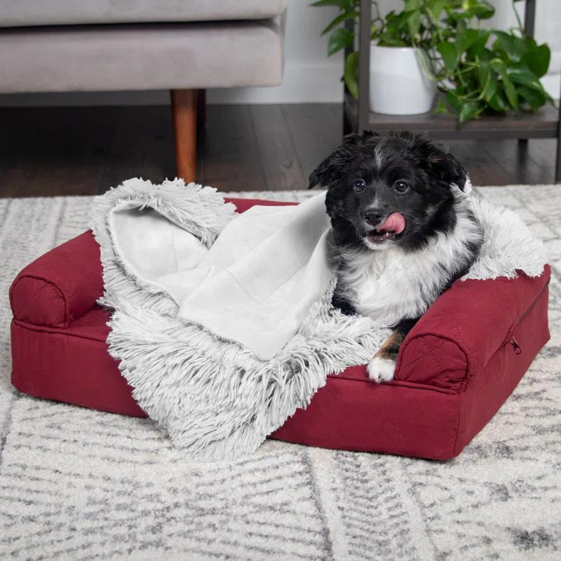 QUALITY FLOORING INC. Waterproof Throw Blanket For Dogs & Indoor Cats, Washable - Shaggy Plush Calming Long Faux Fur & Velvet Dog Blanket