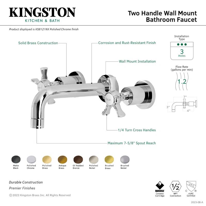Kingston Brass Hamilton Two-Handle 3-Hole Wall Mount Bathroom Faucet