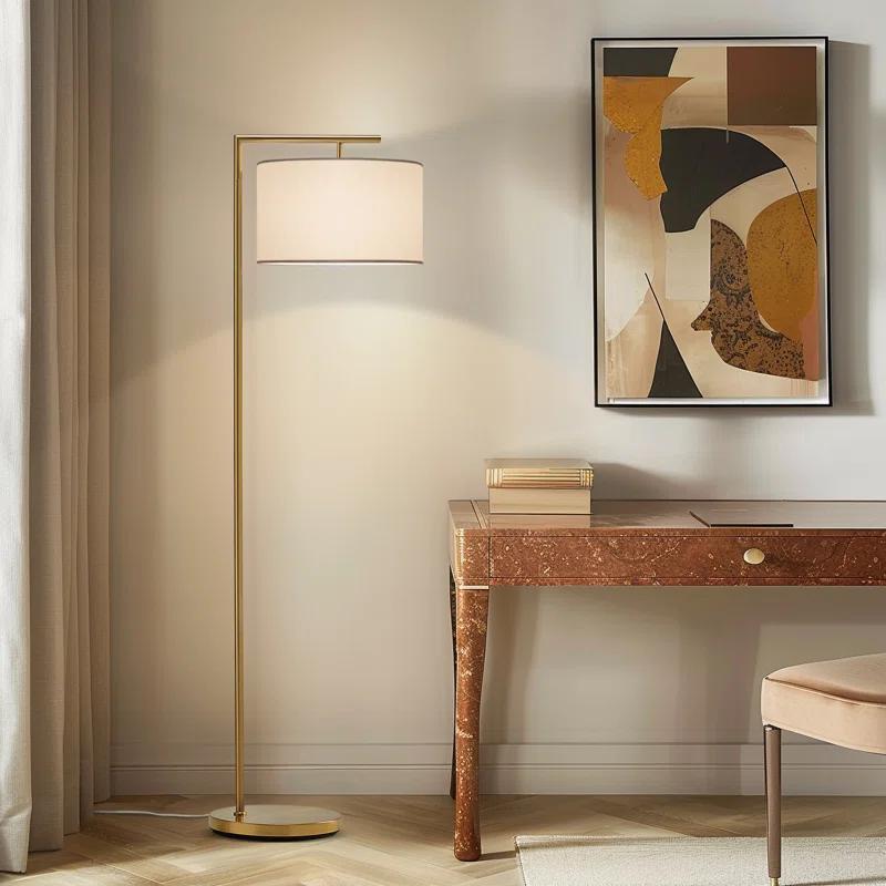Montage Modern 60 in. Mid-Century Modern LED Floor Lamp with Fabric Drum Shade