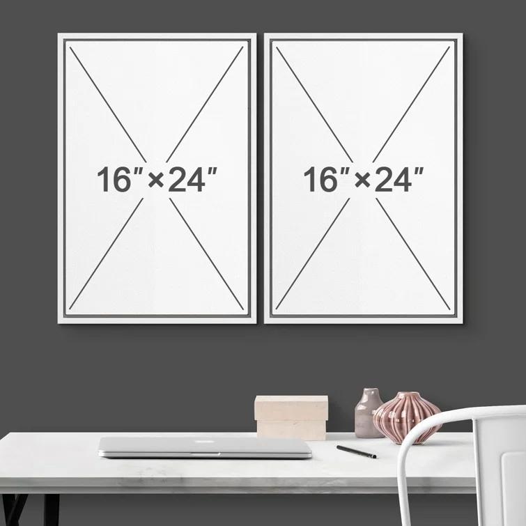 Mid Century Shape "Brown And Black Abstract Neutral Line Chic Framed Canvas Print 2 Pieces Wall Art