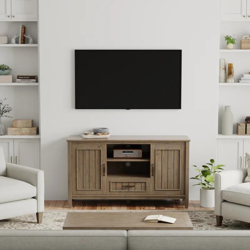 Simpli Home Lev SOLID WOOD TV Media Stand in Smoky Brown For TVs up to 60 inches