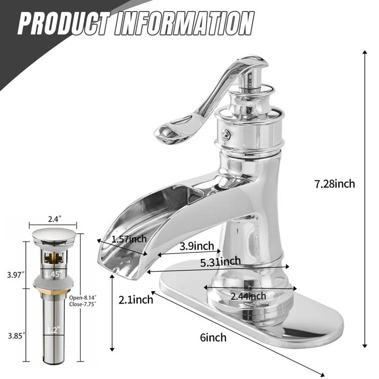 VIBRANTBATH Single-Hole Single-handle Bathroom Faucet with Drain Assembly YZJ9556-C-2
