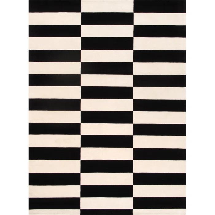 Pasargad Rodeo Striped Handmade Tufted Black/Beige Area Rug