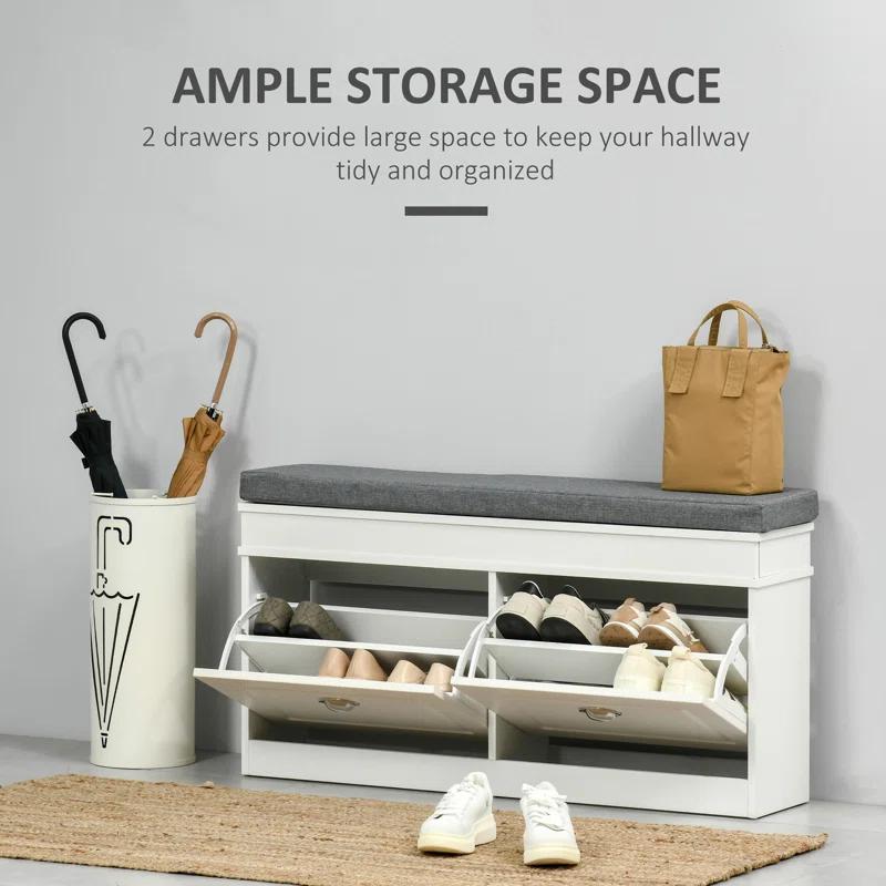 HEIMAO Modern Shoe Rack Bench Storage Organizer With Cushion, 2 Drawers, Adjustable Shelf, Holds 8 Pairs