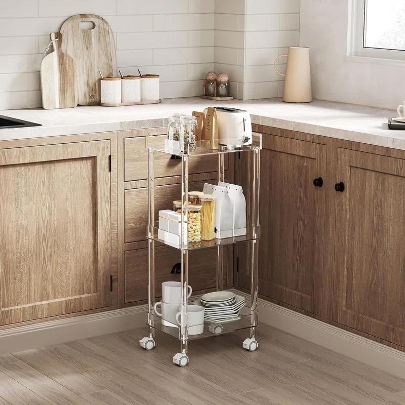 Everly Quinn 3-Tier Mini Rolling Serving Cart w/ 4 Lockable Wheels