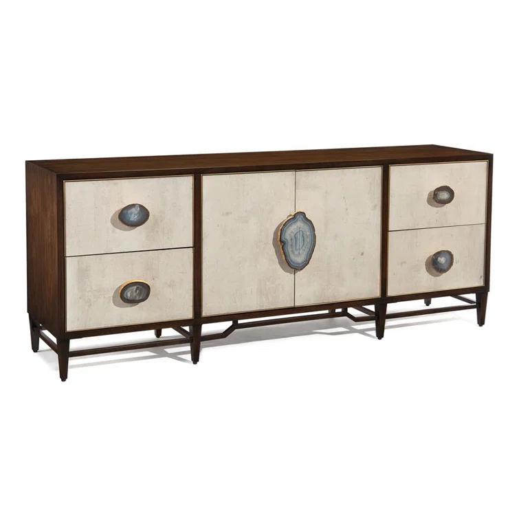 Mercia 87'' Black Walnut Credenza with Gold Accents and Agate Handles