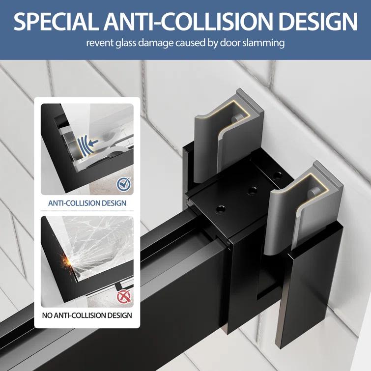 Rizzon 56-60 " W X 76 " H Double Sliding Frameless Shower Door  5/16" Tempered Glass, Stainless Steel Hardware | Wayfair