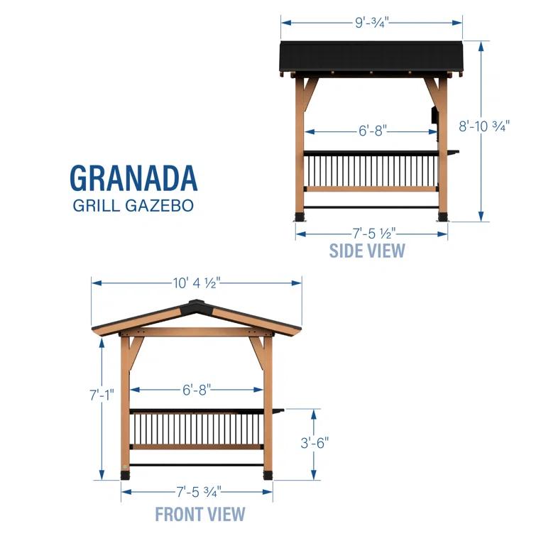 Backyard Discovery Backyard Discovery Granada 10' x 9' Cedar Wood Outdoor BBQ Grill Gazebo with Hardtop Galvanized Steel Roof and Bar Tops