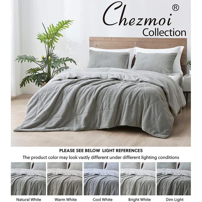 Chezmoi Collection Zane Sherpa Reversible Microfiber Comforter Set