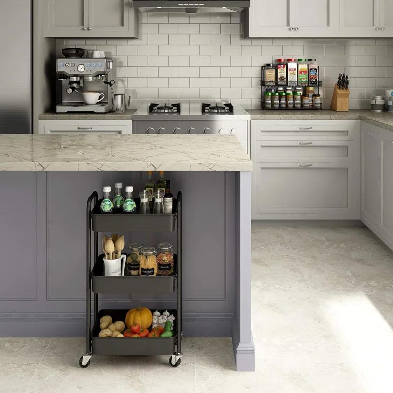 Zeki Shoggy 3-Tier Rolling Metal Storage Organizer - Mobile Utility Cart, Kitchen Cart With Caster Wheels (Black)