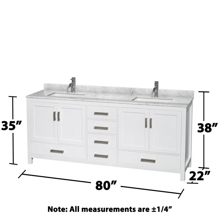 Wyndham Collection Sheffield 80" Freestanding Double Bathroom Vanity with Marble Top