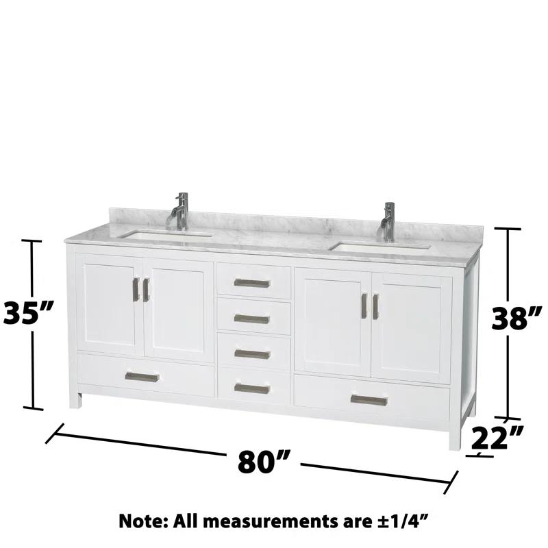 Wyndham Collection Sheffield 80" Freestanding Double Bathroom Vanity with Marble Top