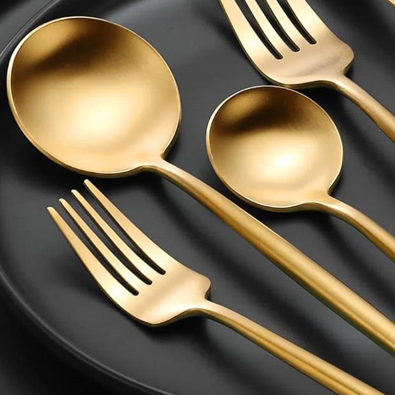 Everly Quinn 30-Piece Gold Silverware Set, Flatware Set For 6, Food-Grade Stainless Steel Cutlery Set, Includes Spoons Forks Knives, Kitchen Cutlery For Home Office Restaurant Hotel