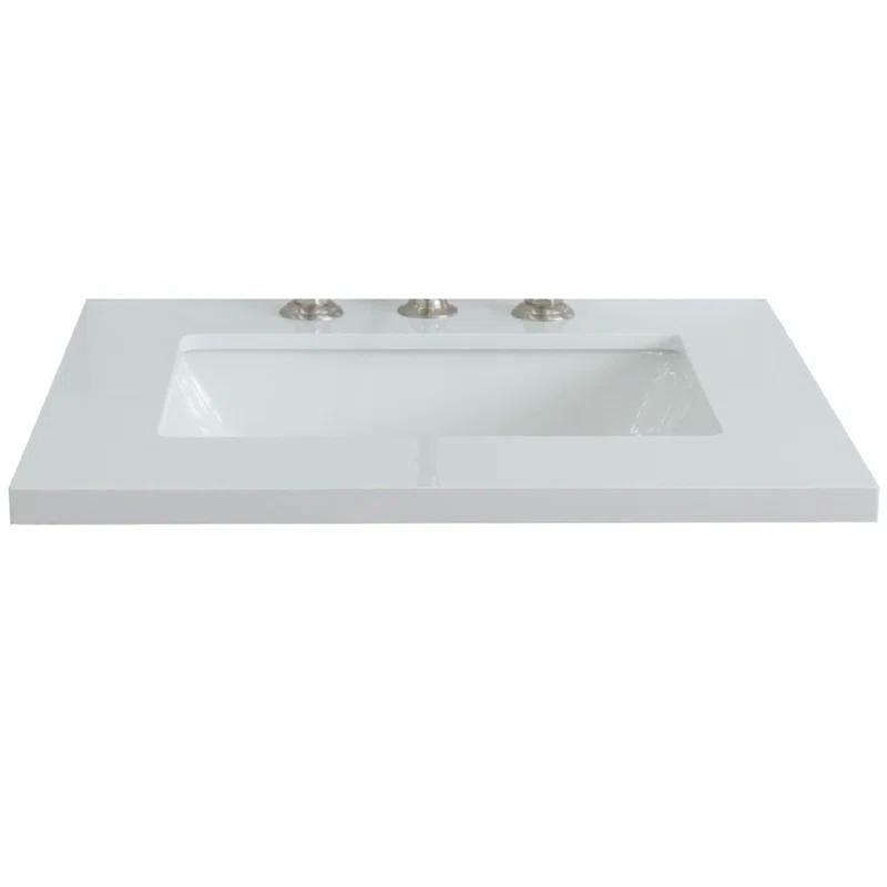 Bellaterra Home 25 in. White Quartz Top with Single White Ceramic Rectangular Sink