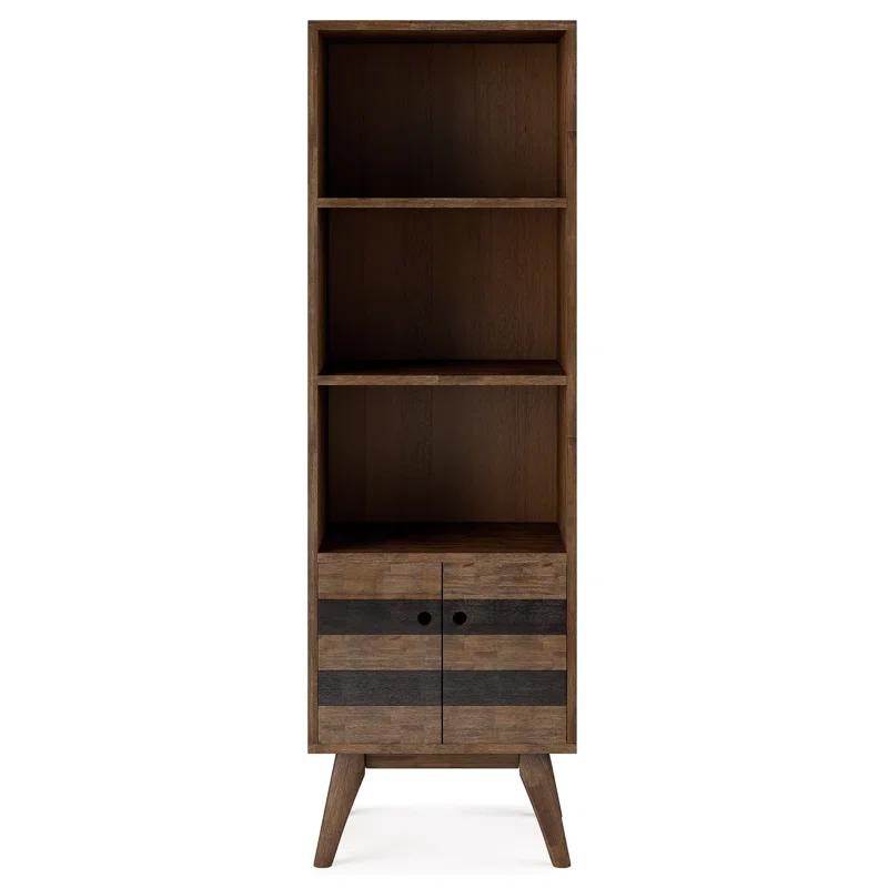 Simpli Home 22"W Solid Acacia 3 Shelf Contemporary Bookcase with Hidden Storage and Adjustable Shelves