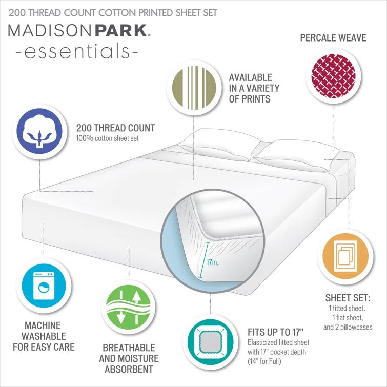 Madison Park Essentials Printed Satin Luxury Sheet Set
