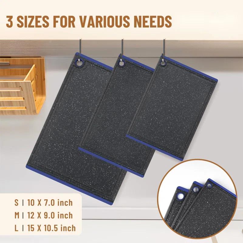Plastic Cutting Coards For Kitchen, 3-Piece Large Cutting Board Set Dishwasher Safe Chopping Boards With Non-Slip Feet And Juice Grooves