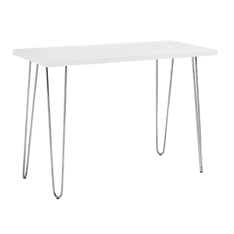 Walker Edison MDF Wood Writing Desk with Chrome Metal Legs in White