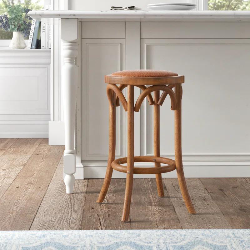 Dovecove Rae Round Rattan Seat Counter Stool with Solid Wood Frame