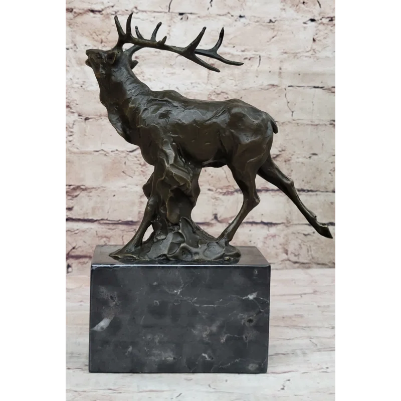 Loon Peak® Abdijabar Signed Original Male Elk Mountain Deer Caribou Hunter Bronze Sculpture Art Decor