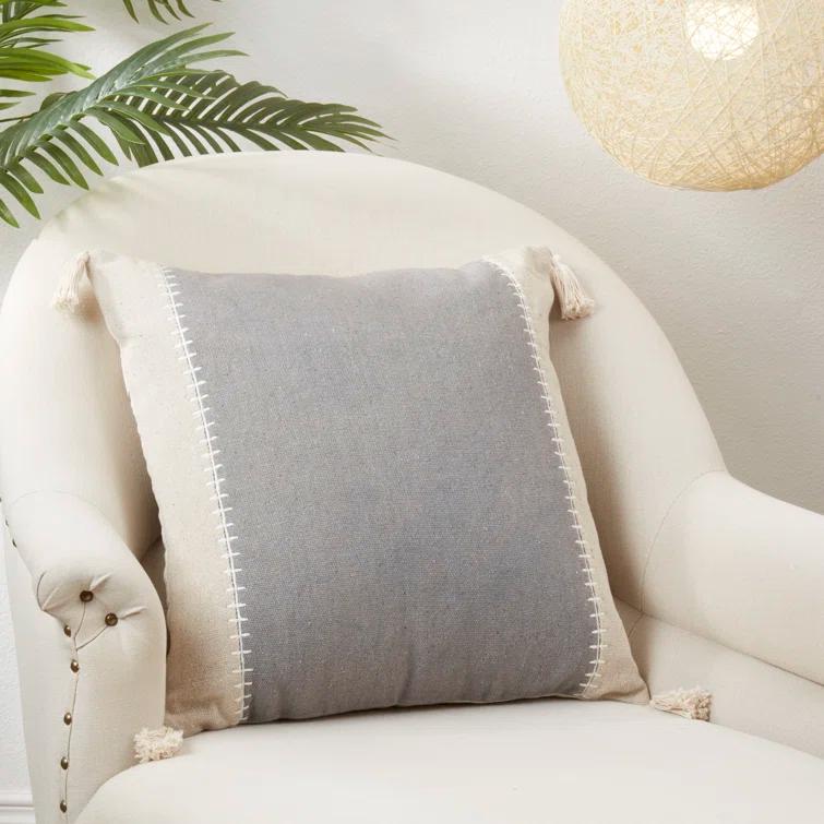 Saro Gianni Collection Tassels Cotton Throw Pillow