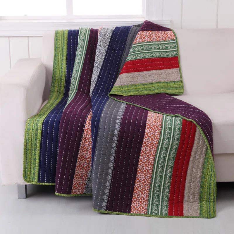 Greenland Home Fashions Marley Patchwork Stripe Cotton Quilted Throw