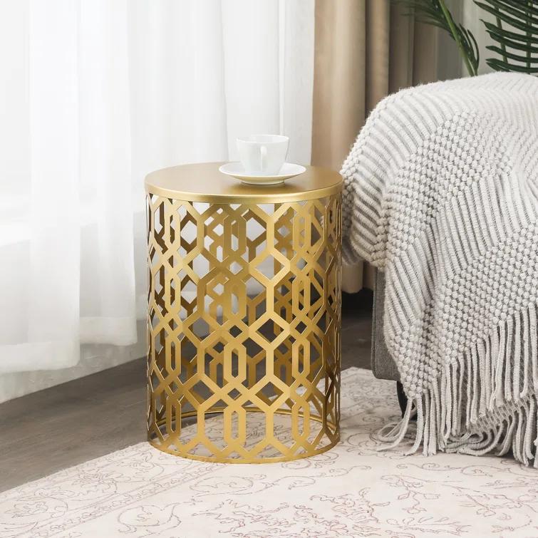 Rosdorf Park Arvil Golden Round Metal End Table(set of 2)