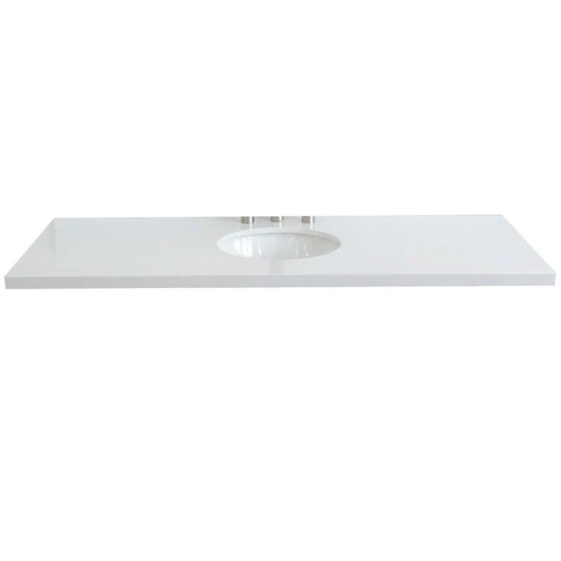 Bellaterra Home 61 in. White Quartz Top with Single White Ceramic Oval Sink