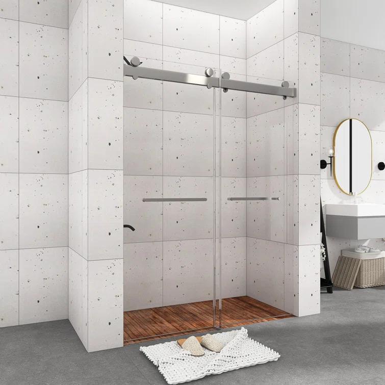 JimsMaison 72" W x 79" H Soft-Closing Double Sliding Frameless Shower Door with Clear Glass JMBGSD03-72BN
