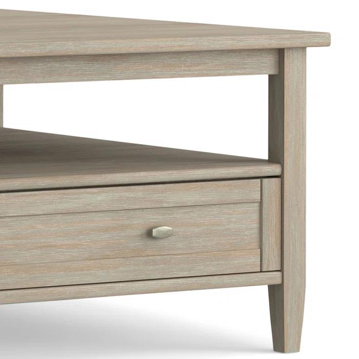 Simpli Home Warm Shaker 36"W Solid Wood Square Coffee Table with Two Drawers and Open Shelf