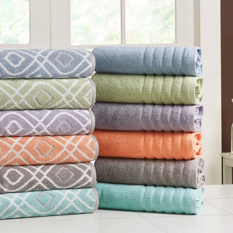 Modern Threads Modern Threads Oxford 6-Piece Yarn Dyed Jacquard & Solid Towel Set – 100% Combed Cotton, Quick Dry & Absorbent Bath, Hand & Washcloths