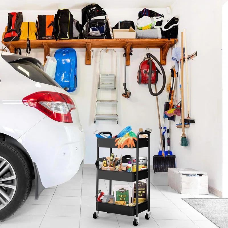 Zeki Shoggy 3-Tier Rolling Metal Storage Organizer - Mobile Utility Cart, Kitchen Cart With Caster Wheels (Black)