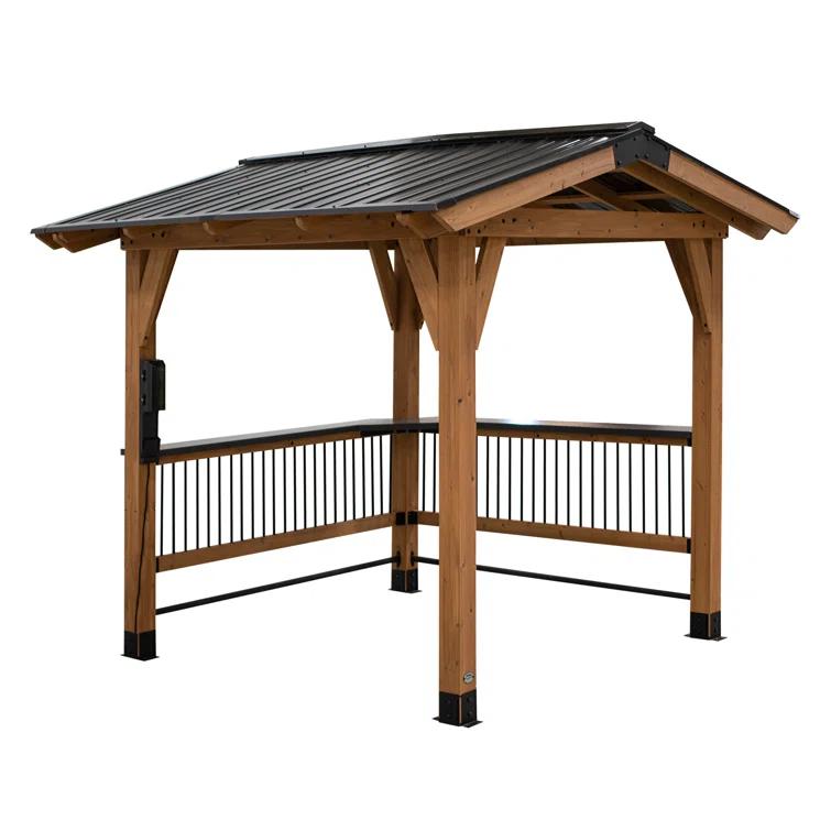 Backyard Discovery Backyard Discovery Granada 10' x 9' Cedar Wood Outdoor BBQ Grill Gazebo with Hardtop Galvanized Steel Roof and Bar Tops