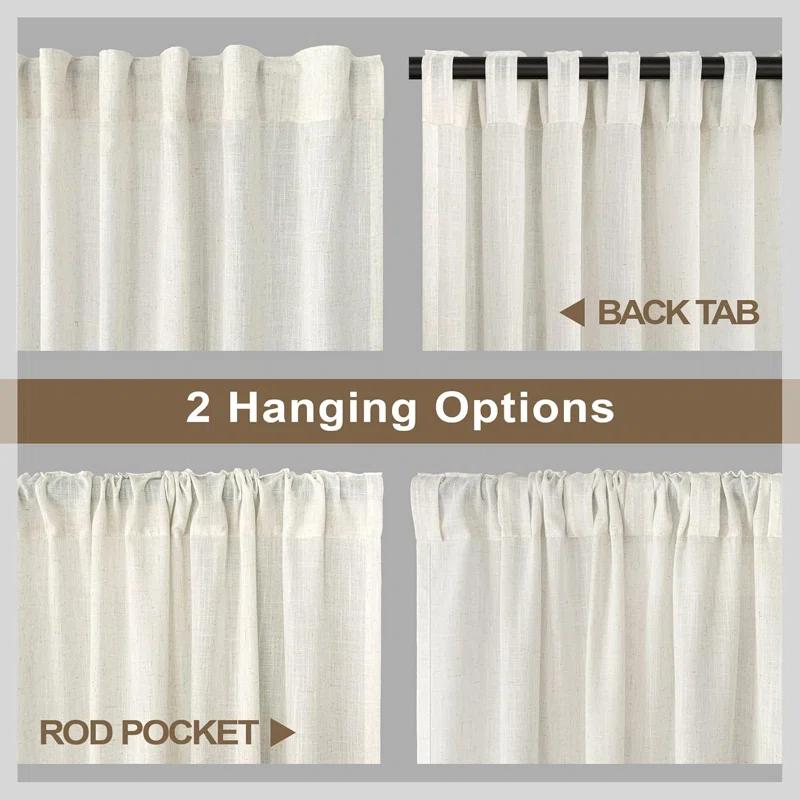 Ivory Cream Curtains 86 Inches Long For Living Room 2 Panel Set Back Tab Pocket Light Filtering Semi Sheer Linen Pleat Curtains Rustic Farmhouse Boho Decor Cotton Textured Gauze Drapes 52 X 86