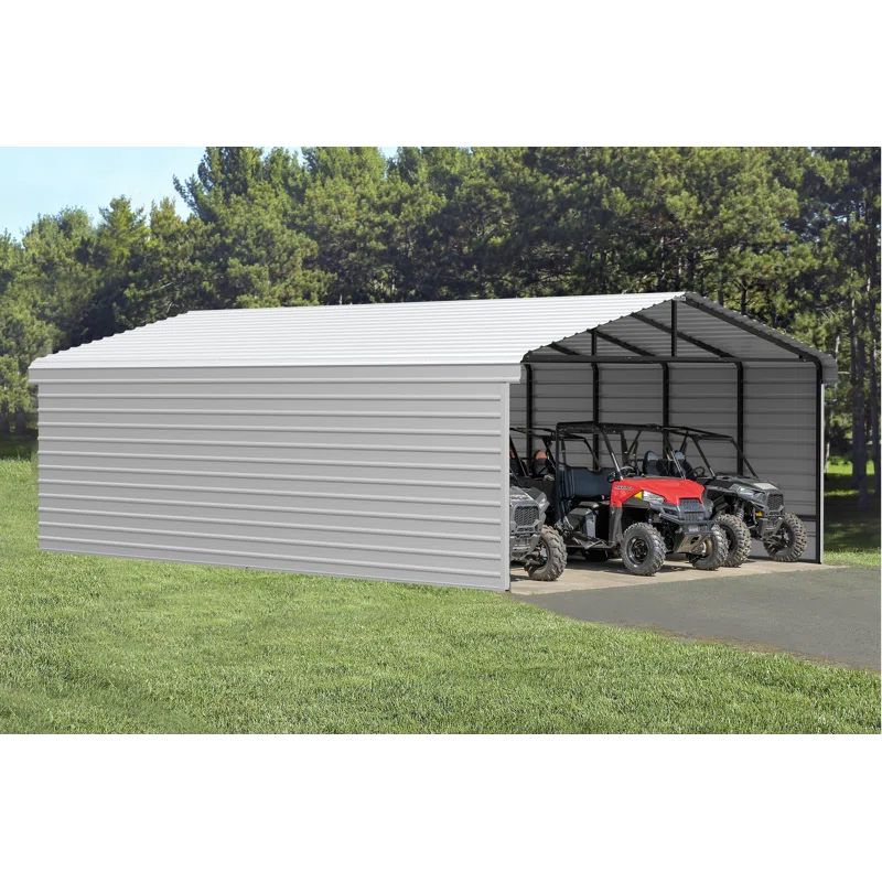Arrow 29 x 20 ft Charcoal Carport with 2-sided Enclosure